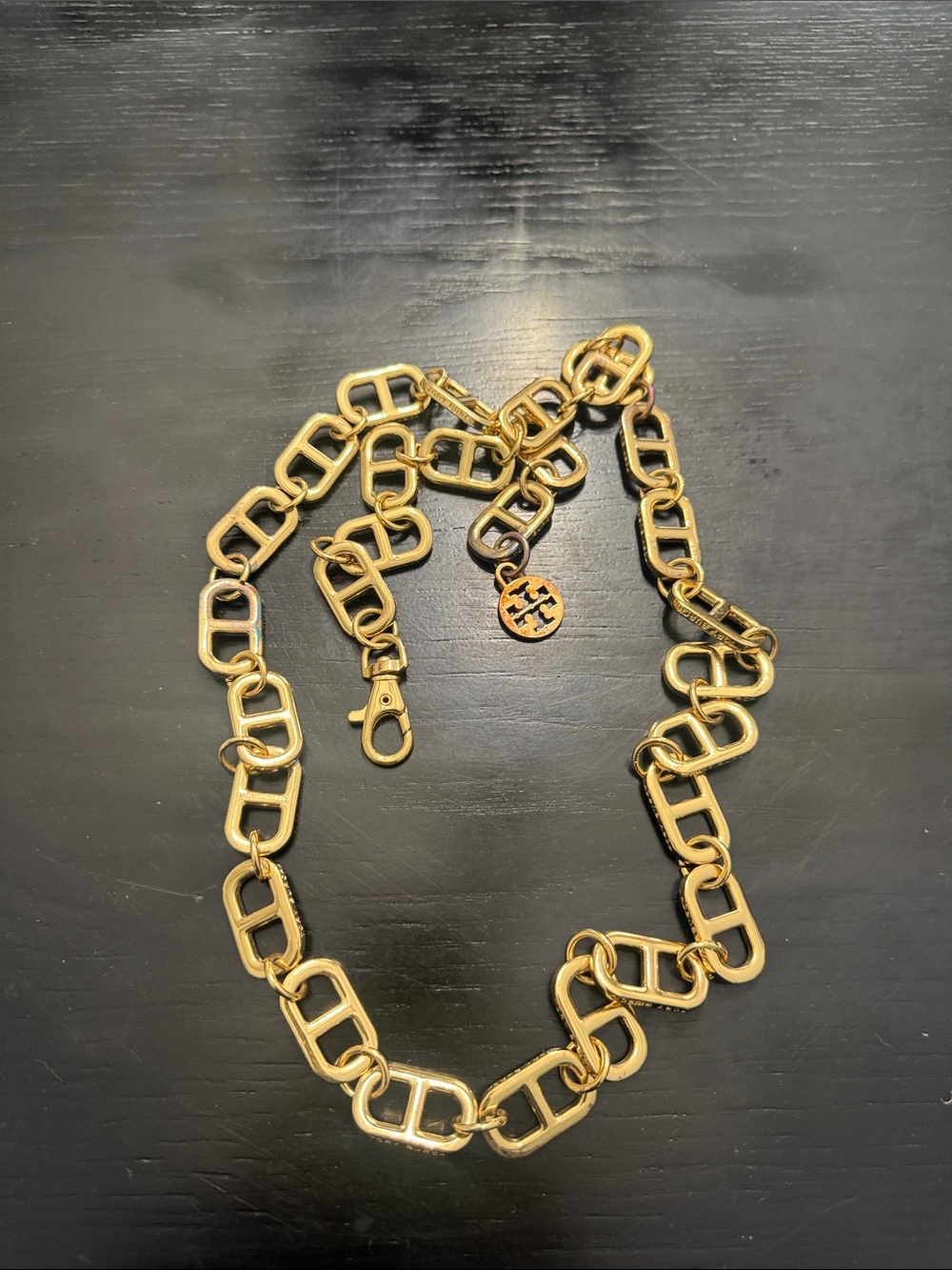 Tory Burch Gold Link Chain Necklace with Logo Charm